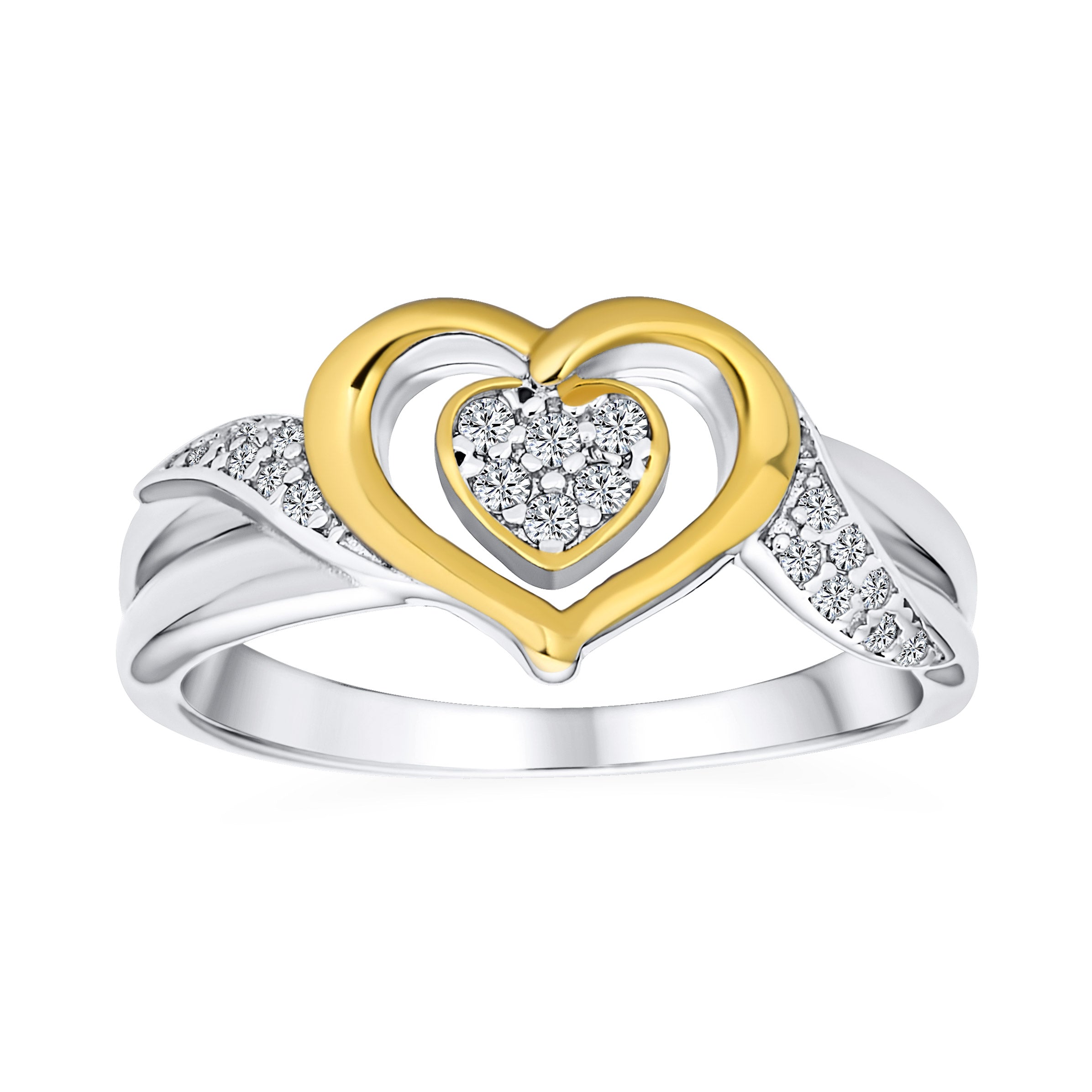 romantic-two-tone-intertwined-heart-ring-mdr-3924r-065_01 Romantic Two Tone Intertwined Bands CZ Accent Heart Promise Ring Sterling Silver - Image 1