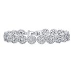 Formal Statement Cubic Zirconia Pave CZ Floral Circlets Rose Flower Motif Tennis Bracelet