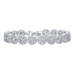 Formal Statement Cubic Zirconia Pave CZ Floral Circlets Rose Flower Motif Tennis Bracelet