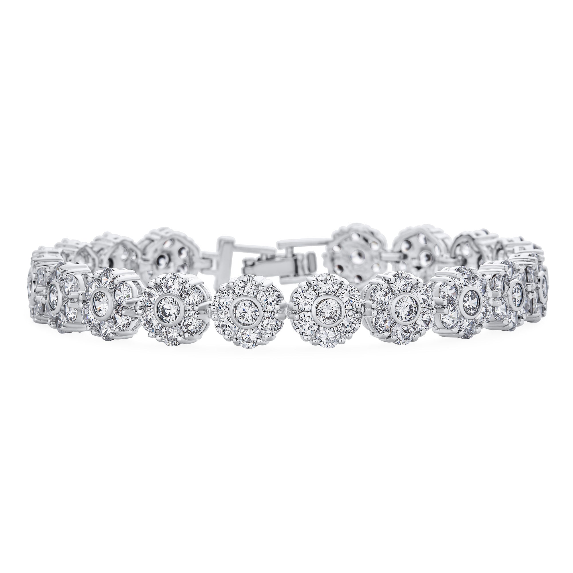 romantic-vintage-bridal-clear-rose-tennis-bracelet-silver-oa-31ola289rh-75_1 Formal Statement Cubic Zirconia Pave CZ Floral Circlets Rose Flower Motif Tennis Bracelet - Image 1