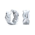 Two Tone Love Knot Symbol Infinity Huggie Mini Hoop Earrings Gold Plated .925 Sterling Silver