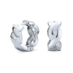 Two Tone Love Knot Symbol Infinity Huggie Mini Hoop Earrings Gold Plated .925 Sterling Silver