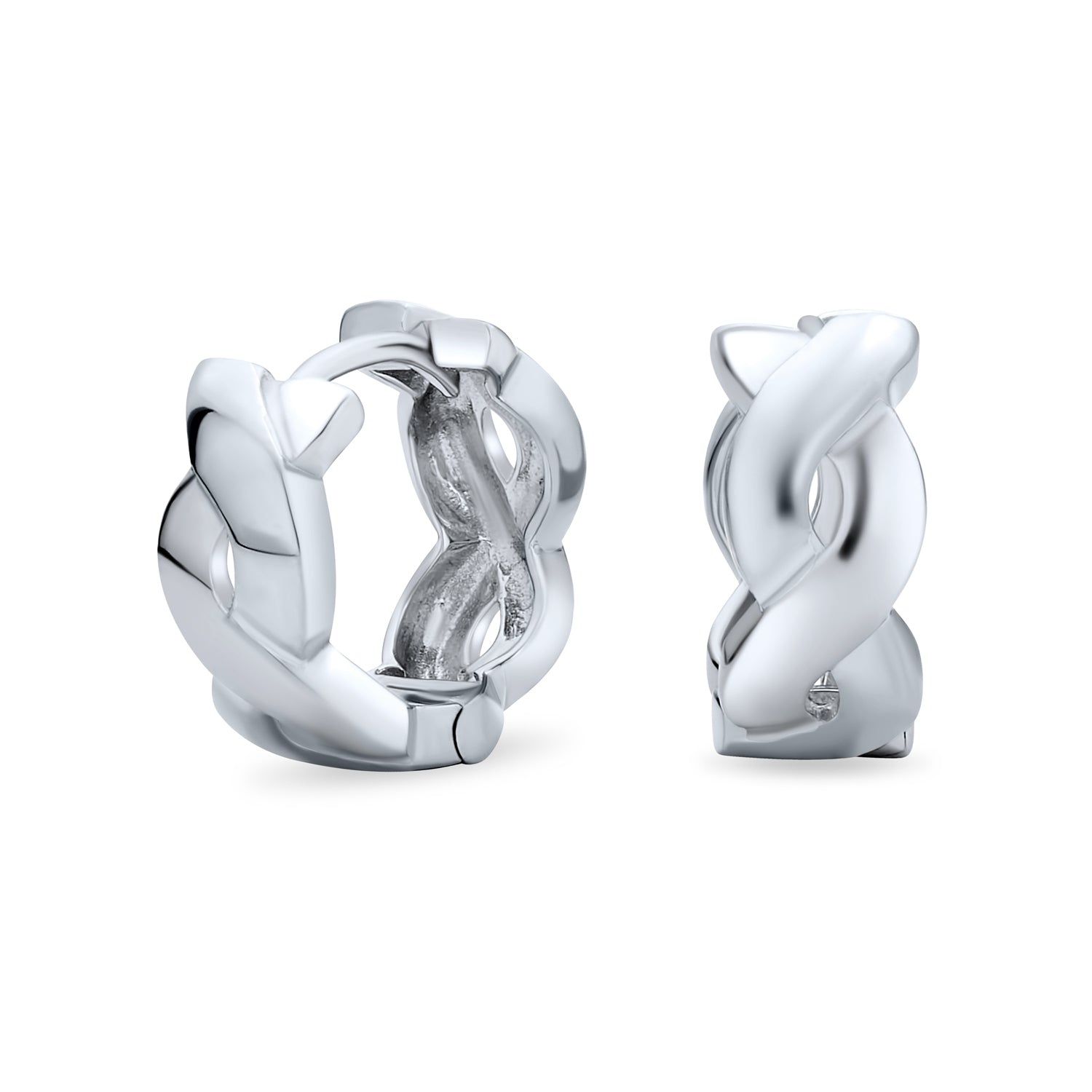 rope-braid-infinity-twist-hoop-silver-earrings_pfs-122-0018r_1 Two Tone Love Knot Symbol Infinity Huggie Mini Hoop Earrings Gold Plated .925 Sterling Silver - Image 1