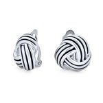 Rope Cable Twist Love Knot Button Clip On Earrings Black Silver Plated Non-Pierced Ears