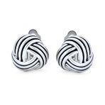 Rope Cable Twist Love Knot Button Clip On Earrings Black Silver Plated Non-Pierced Ears - Image 2