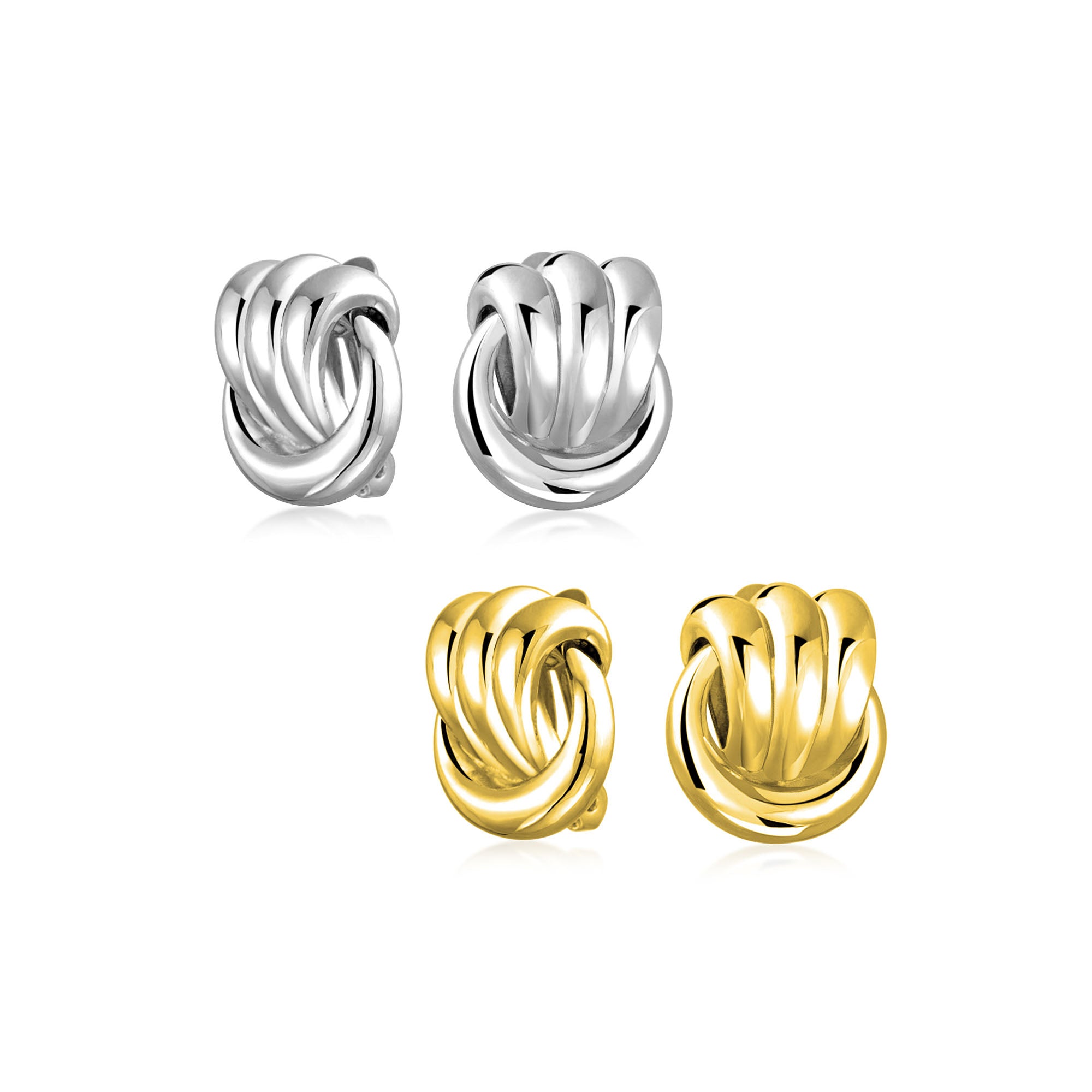 rope-knot-earrings-gold-plated_ag-se8933-set-az Set of 2 Rope Love Knot Clip On Earrings Silver Gold & Silver Non-Pierced Ears - Image 1