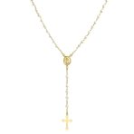 Guardian Angel Medallion Cross Simulated Pearl Rosary Beads Necklace Gold Plated - Image 2