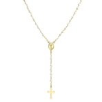 Guardian Angel Medallion Cross Simulated Pearl Rosary Beads Necklace Gold Plated