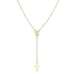 Guardian Angel Medallion Cross Simulated Pearl Rosary Beads Necklace Gold Plated