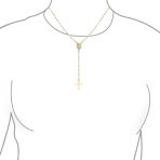 Guardian Angel Medallion Cross Simulated Pearl Rosary Beads Necklace Gold Plated - Image 6