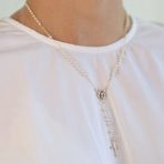 Guardian Angel Medallion Cross Simulated Pearl Rosary Beads Necklace Gold Plated - Image 5