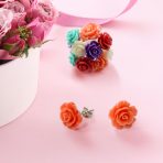 Romantic 3D Carved Flower Pink Peach Rose Stud Earrings Lightweight 10MM - Image 71