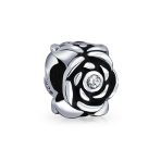 Set of 2 Heart Grandma Dangle & Flower Garden Black Rose Charm Bead Silver - Image 2