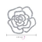 Large Fashion Statement Rose Flower Brooch Pin with Sparkling Crystals Silver Tone - Image 2
