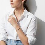 Tri-Tone CZ Infinity Bangle Bracelet & Rose Stud Earrings Set Rose Gold Plated - Image 2