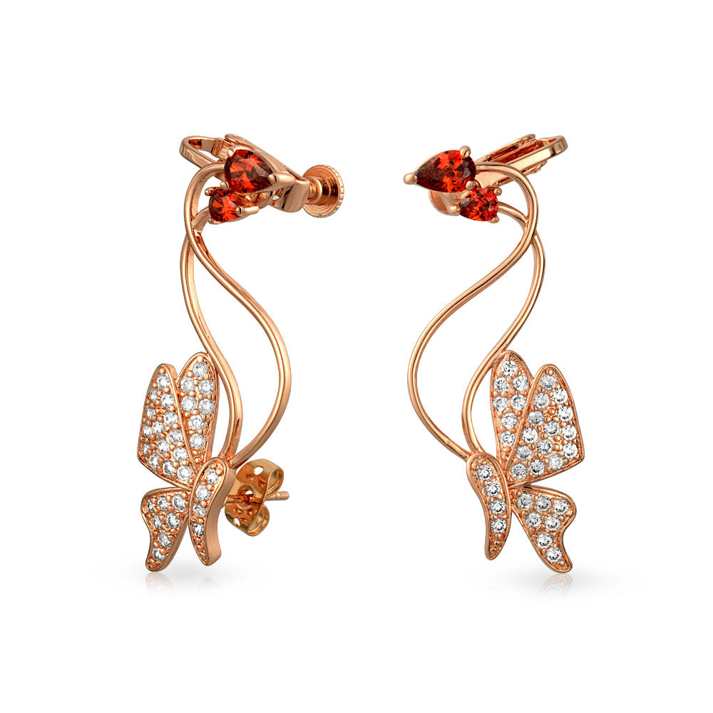 rose-gold-butterfly-cartilage-earrings_hsh-hse09215-az_1 3D Wire Red Pink CZ Butterfly Ear Cuff Cartilage Earrings - Image 1
