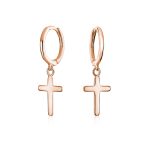 Tiny Religious Cross Dangling Huggies Earrings Sterling Silver Leverback - Image 2