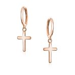 Tiny Religious Cross Dangling Huggies Earrings Sterling Silver Leverback - Image 5