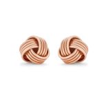 Traditional Classic Round Woven Twisted Rope Cable Love Knot Ball Stud Earrings Rose Gold Plated .925 Sterling Silver - Image 2