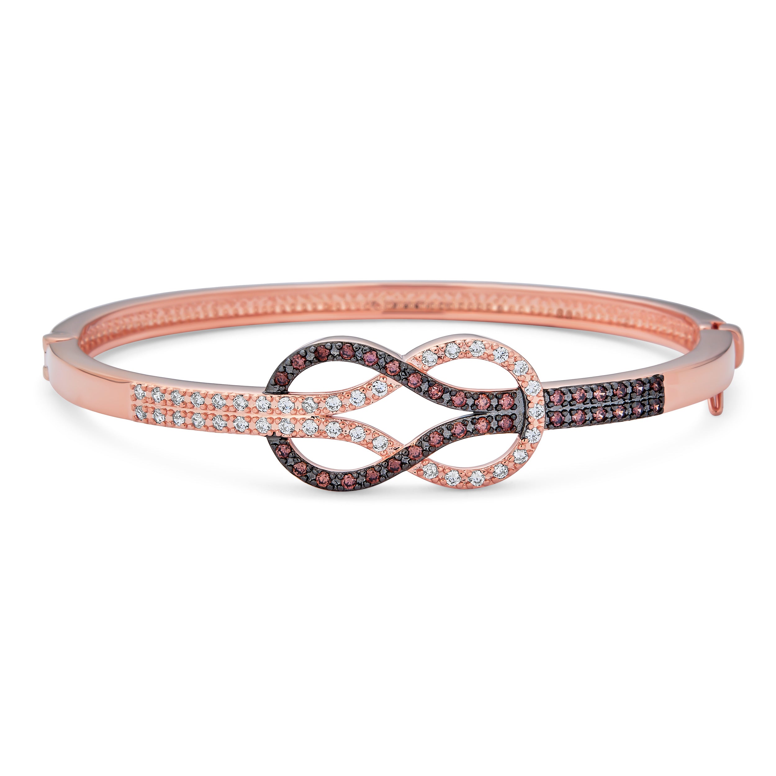 rose-gold-knot-bracelet-bangle_hsh-hsg0603-az_1 Romantic Tri Tone CZ Love Knot Infinity Bangle Bracelet Rose Gold Plated Brass - Image 1