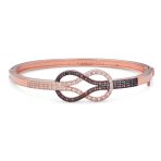 Tri-Tone CZ Infinity Bangle Bracelet & Rose Stud Earrings Set Rose Gold Plated - Image 3