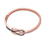 Tri-Tone CZ Infinity Bangle Bracelet & Rose Stud Earrings Set Rose Gold Plated - Image 4