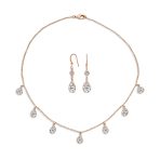 Bridal Chain Necklace Pear Shaped CZ Earrings Set Rose Gold