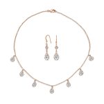 Bridal Chain Necklace Pear Shaped CZ Earrings Set Rose Gold