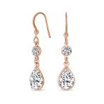Bridal Chain Necklace Pear Shaped CZ Earrings Set Rose Gold - Image 2