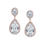 Large Teardrop Pave CZ Halo Statement Dangle Clip On Earrings Gold Plated - Image 5