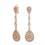 Art Deco Style Filigree Teardrop Cubic Zirconia Chandelier Clip On Earrings - Image 2