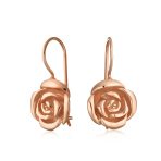 Rose Flower Drop Earrings French Wire Black Oxidized Sterling Silver - Image 2
