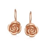 Rose Flower Drop Earrings French Wire Black Oxidized Sterling Silver - Image 4