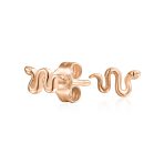 Garden Crawler Reptile Snake Stud Earrings Yellow Gold Plated Silver - Image 2