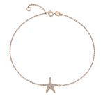 Vacation Beach CZ Starfish Anklet Ankle Bracelet Rose Gold Sterling Silver