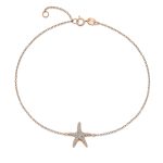 Vacation Beach CZ Starfish Anklet Ankle Bracelet Rose Gold Sterling Silver