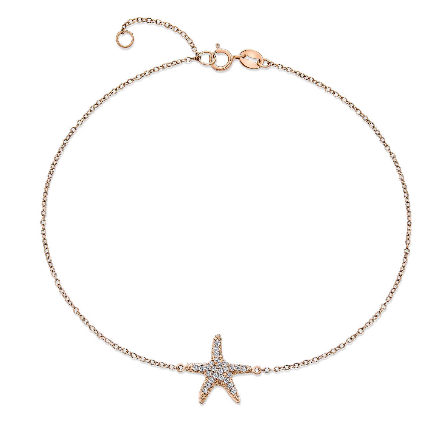 rose-gold-starfish-cz-anklet_pfs-54-0491 Vacation Beach CZ Starfish Anklet Ankle Bracelet Rose Gold Sterling Silver - Image 1
