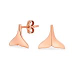 Set of 2 Mermaid Fin & Shark Tooth Stud Earrings Rose Gold Sterling Silver - Image 3