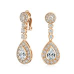 Art Deco Style Cubic Zirconia CZ Statement Teardrop Chandelier Clip On Dangle Earrings - Image 3