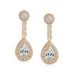 Art Deco Style Cubic Zirconia CZ Statement Teardrop Chandelier Clip On Dangle Earrings - Image 6
