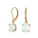 Round Solitaire Created Opal Lever back Drop Dangle Earrings Sterling Silver 8MM - Image 5
