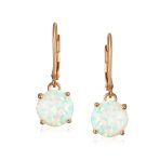 Round Solitaire Created Opal Lever back Drop Dangle Earrings Sterling Silver 8MM - Image 11