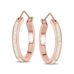 Created White Blue Opal Inlay Hoop Huggie Earrings Rose Sterling Silver - Image 4