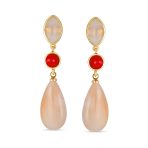 Unique Rose Quartz Dangle Gemstone Earrings in Gold with Multi-Tier Design - Image 2