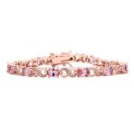Green Red Oval CZ Tennis Bracelet in Silver Plated Finish - Image 4
