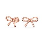 Simple Dainty Ribbon Bow Stud Earrings Rose Gold Plated .925 Sterling Silver - Image 2