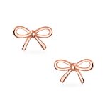 Simple Dainty Ribbon Bow Stud Earrings Rose Gold Plated .925 Sterling Silver - Image 4