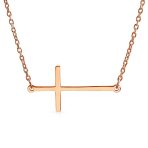 Religious Simple Sideways Cross Necklace Station Pendant .925 Sterling Silver - Image 2