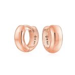 Wide Dome Hinge Small Hoop Earrings Rose Gold Plated Sterling Silver