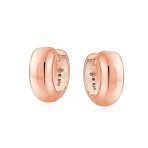 Wide Dome Hinge Small Hoop Earrings Rose Gold Plated Sterling Silver - Image 2